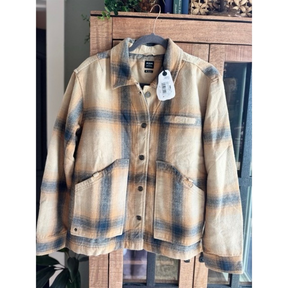 Prana Bridges Flannel Jacket Sandstone Plaid Quilted Lining Womens M NEW - Picture 2 of 11